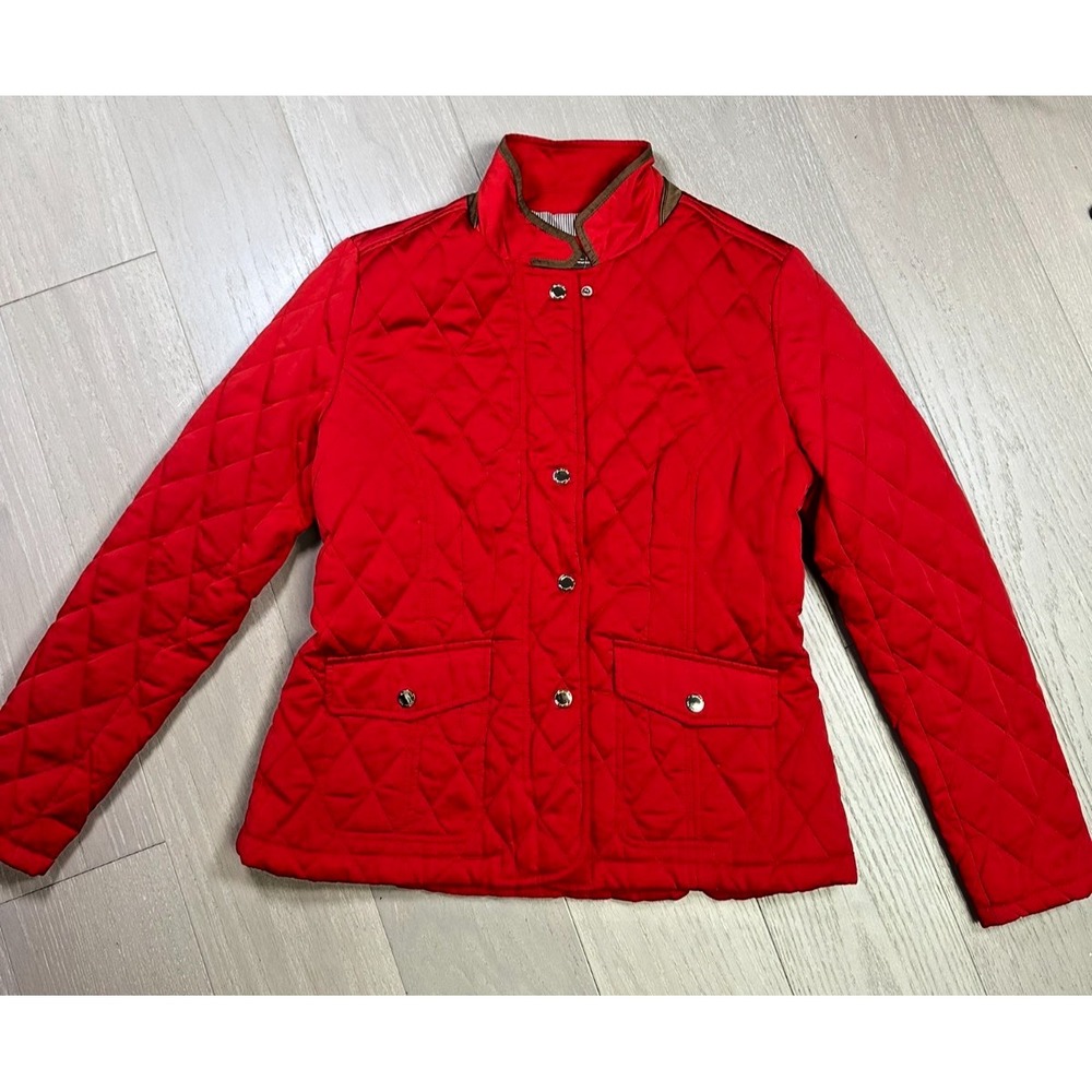 Massimo Dutti Quilted Jacket Red Equestrian Chore Coat Classic Preppy Layer S